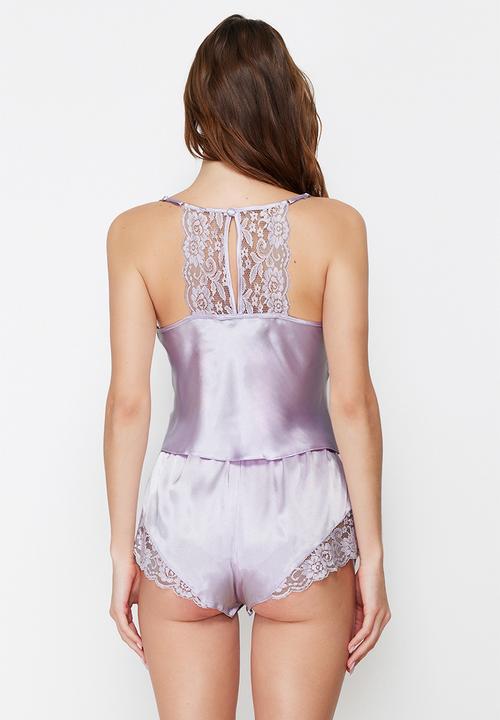 Trendyol - Lace rope pajamas set - lilac