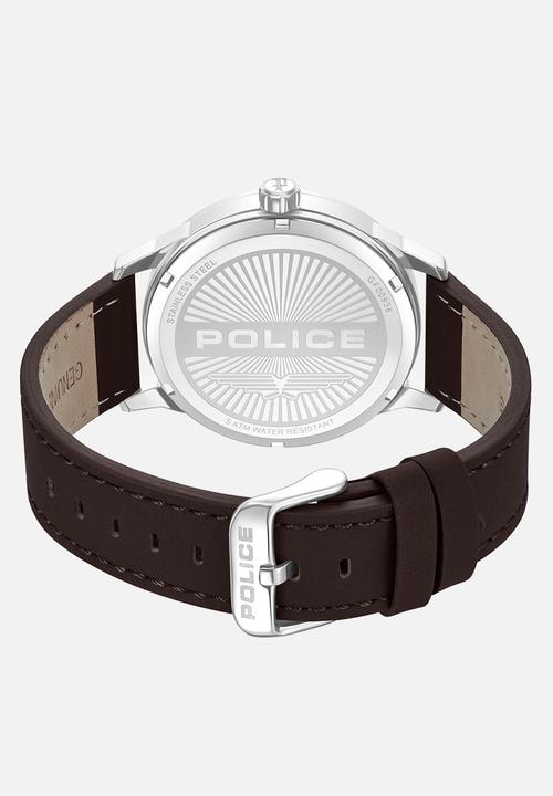 Police - Steel Case Green Dial Brown Leather Strap - Green & Brown