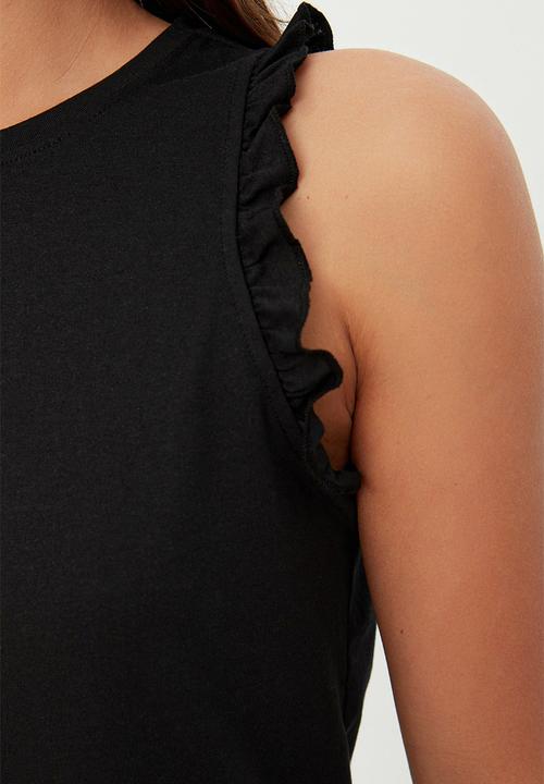 Trendyol - Ruffled shorts knit pajama set - black