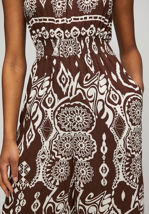 MANDI - Sleeveless Waist Elastic Ankle Length Printed Jumpsuit - Brown