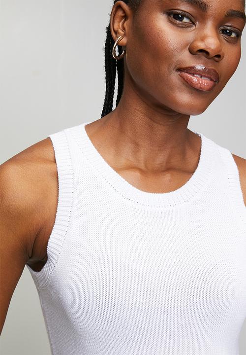 Stella Morgan - S/Less Crew Neck With Scoop Knitwear Top - White