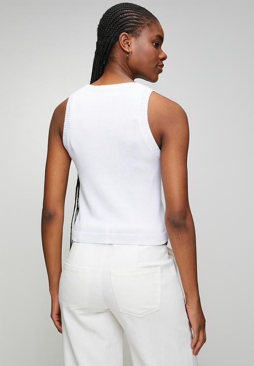 Stella Morgan - S/Less Crew Neck With Scoop Knitwear Top - White