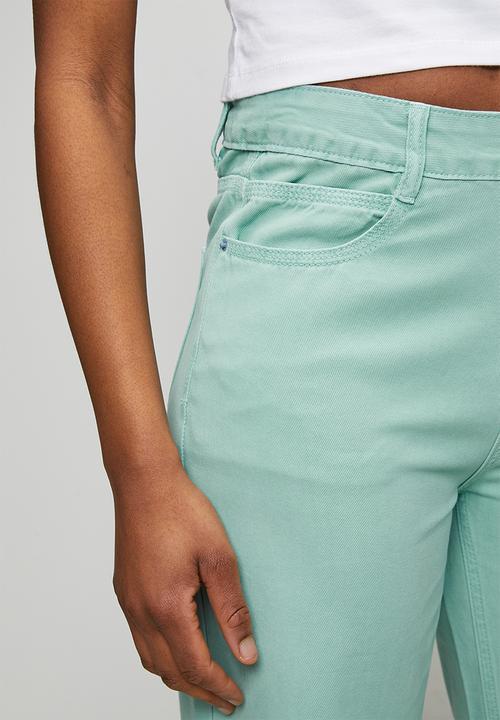 MANDI - Mid Waist Wide Leg 5 Pocket Overdye Denim Jean - Mint