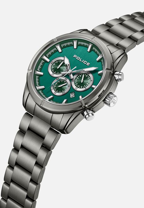 Police - IP Gun Case Green Dial Ip Gun Steel Strap - Green & Grey
