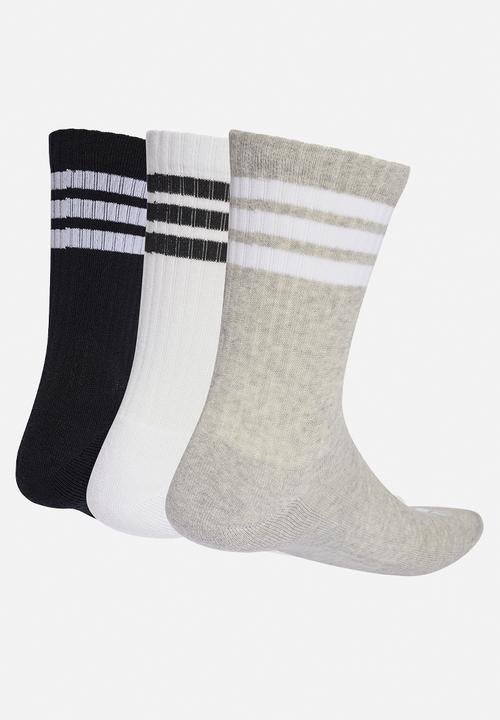 adidas Performance - 3-Stripes Cushioned Crew Socks 3pk - Medium grey heather/white/black