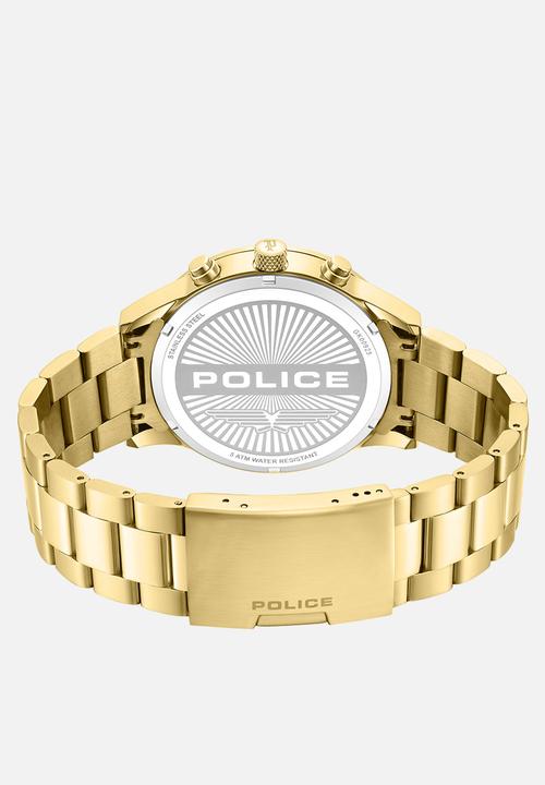 Police - IP Brush Gld Case Blk Dial Brush Gld Steel Strap - Gold