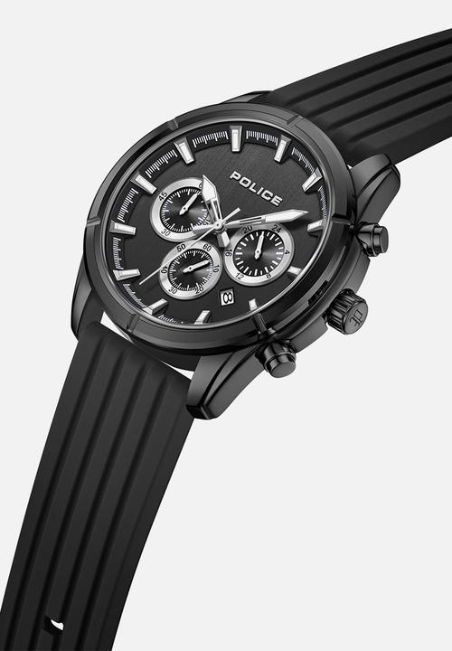 Police - IP Black Case Black Dial Black Silicone Strap - Black