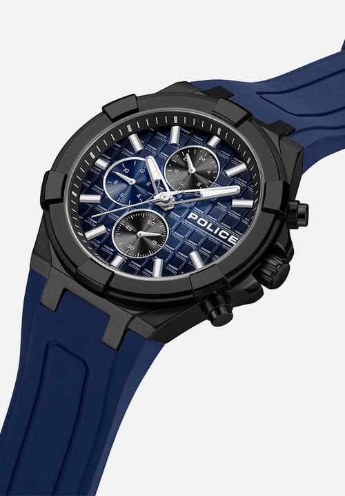 Police - IP Black Case Blue Dial Navy Silicone Strap - Blue