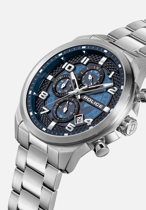 Police - Steel Case Blue Diail Steel Bracelet Strap - Blue & Silver