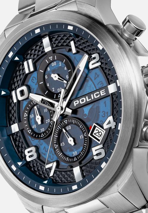 Police - Steel Case Blue Diail Steel Bracelet Strap - Blue & Silver