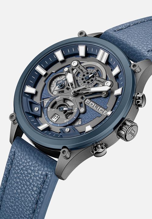 Police - IP Blue Case Blue Dial Blue Leather Strap - Blue