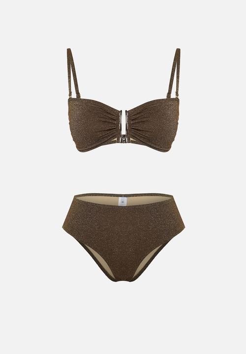Trendyol - Strapless cover-up bikini set - brown*st