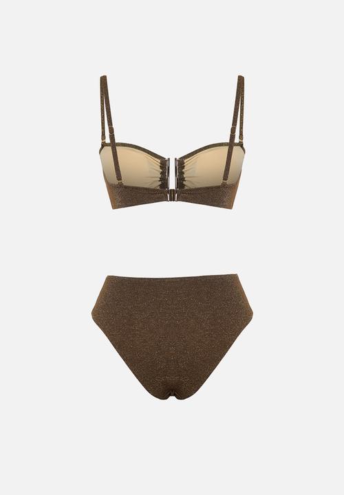 Trendyol - Strapless cover-up bikini set - brown*st