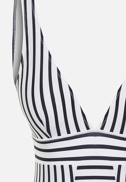 Trendyol - Thinning effect v-neck swimsuit - black and white