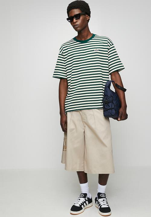 adidas Originals - Striped Tee - Ecru tint/Collegiate green