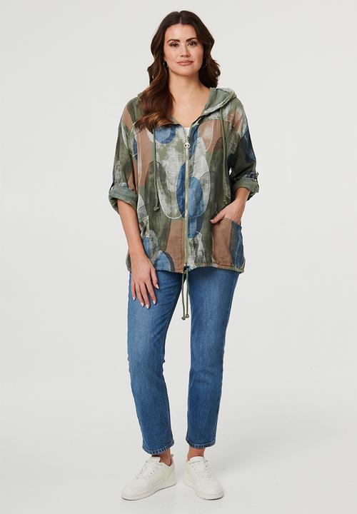 Izabel London - Long Sleeve Zip Through With Hood Track Top - Khaki