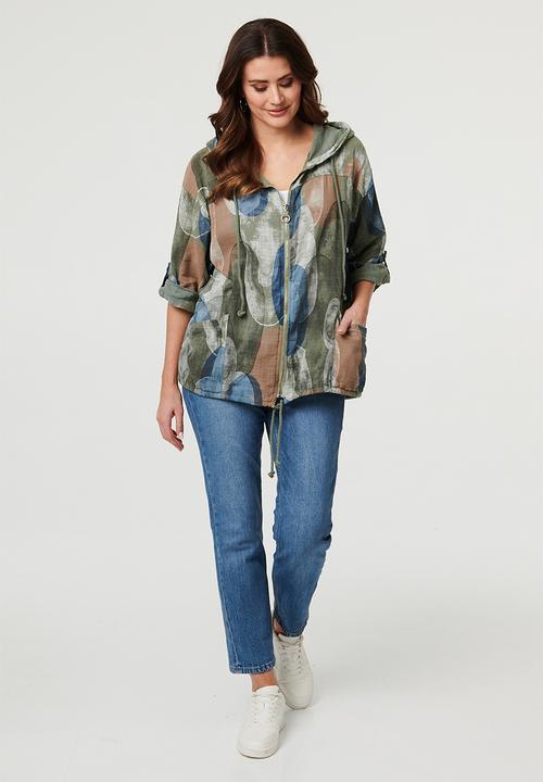 Izabel London - Long Sleeve Zip Through With Hood Track Top - Khaki