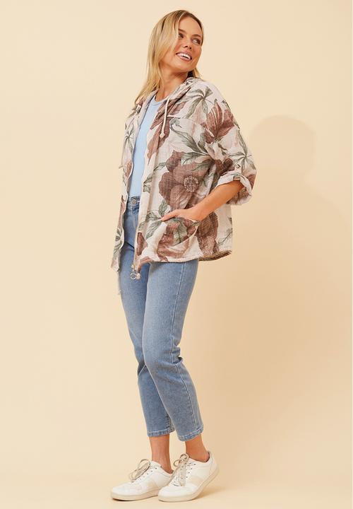 Izabel London - Long Sleeve Zip Through With Hood Easy Wearing Track Top - Beige