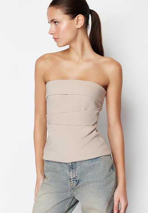 Trendyol - Strapless Draped Blouse - Mink