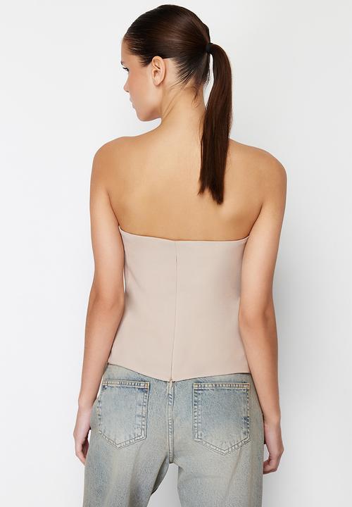 Trendyol - Strapless Draped Blouse - Mink