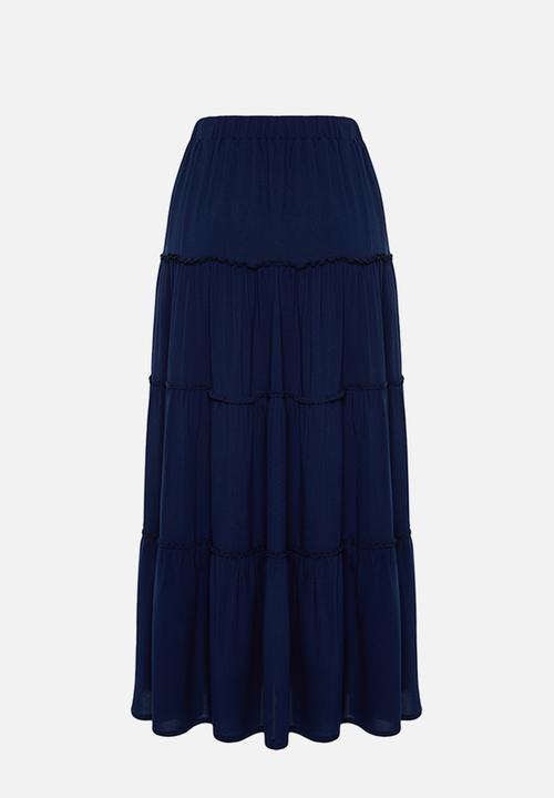 Trendyol - Flared Maxi Skirt with Gathered Waist Detail - Navy Blue