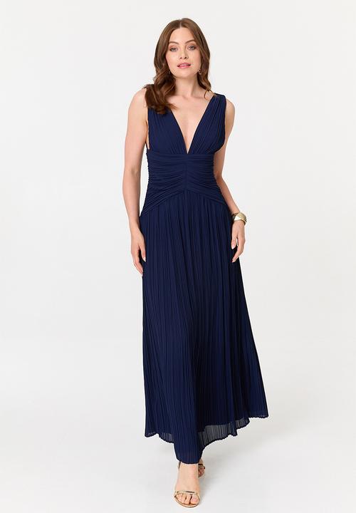 Stella Morgan - Sleeveless Maxi Dress With Pleated Fabric Throughout - Navy