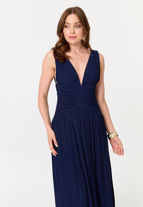 Stella Morgan - Sleeveless Maxi Dress With Pleated Fabric Throughout - Navy