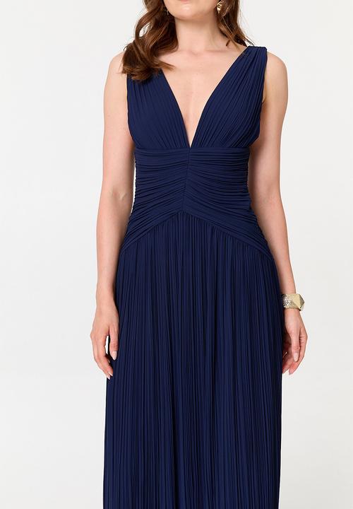 Stella Morgan - Sleeveless Maxi Dress With Pleated Fabric Throughout - Navy