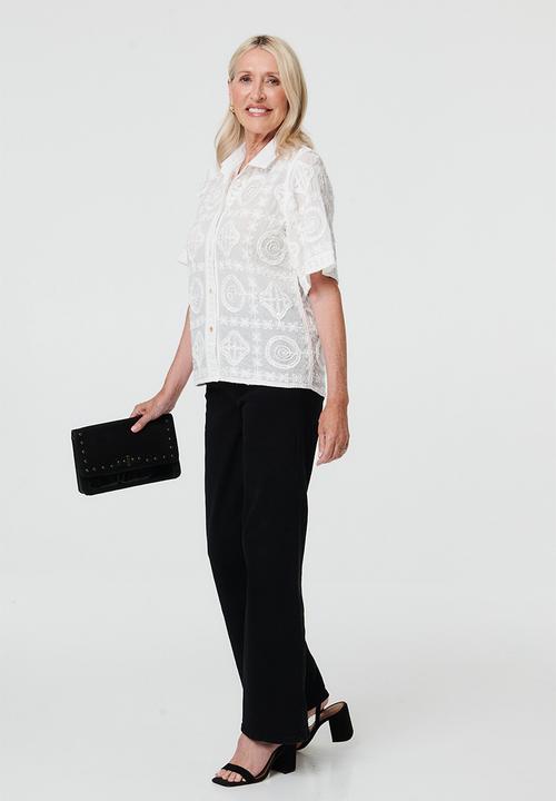 Stella Morgan - Button Through Hand Stitch Embroidery Throughout With Rhinestone Trim Detail - White