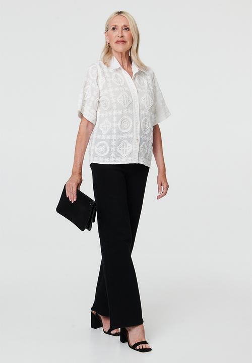 Stella Morgan - Button Through Hand Stitch Embroidery Throughout With Rhinestone Trim Detail - White