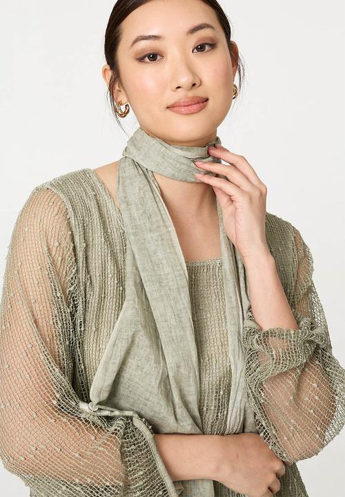 Izabel London - Mesh Top With Front Lining And Scarf - Khaki
