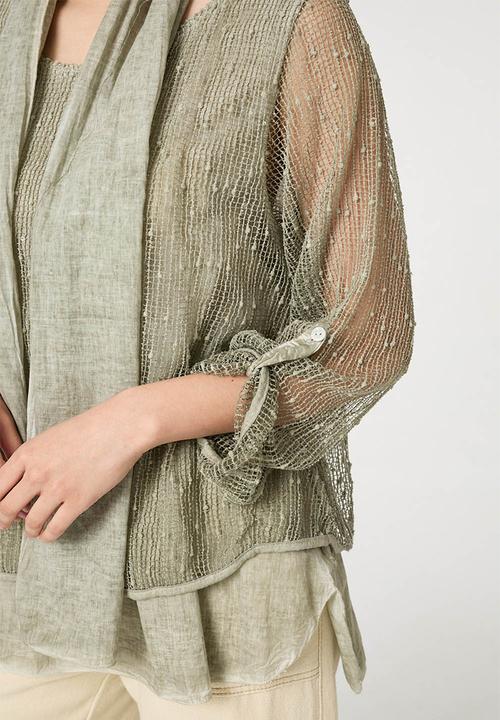 Izabel London - Mesh Top With Front Lining And Scarf - Khaki
