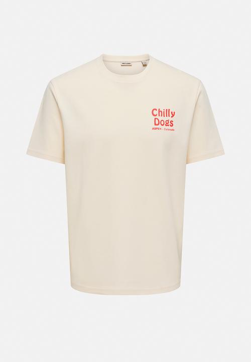 Only & Sons - Caspian Airflex Reg Short Sleeve Print Tee  - Antique White