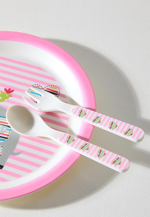 Pop Candy - Elephant themed tableware set - pink stripe/multi
