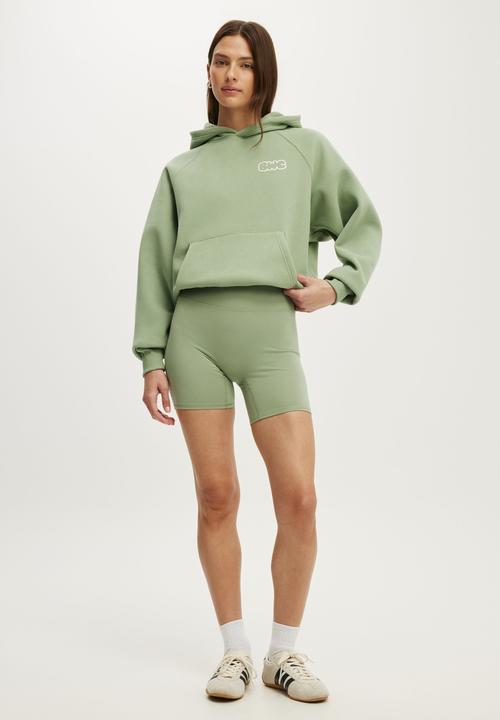 Cotton On - Plush Premium Graphic Raglan Hoodie - Matcha/Body Wellness