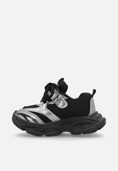 Pop Candy - Mixed media chunky platform sneakers - black/silver