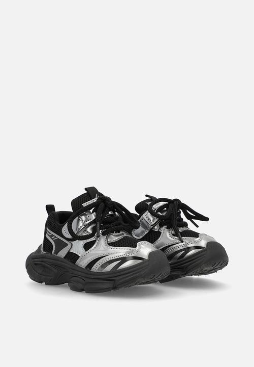 Pop Candy - Mixed media chunky platform sneakers - black/silver