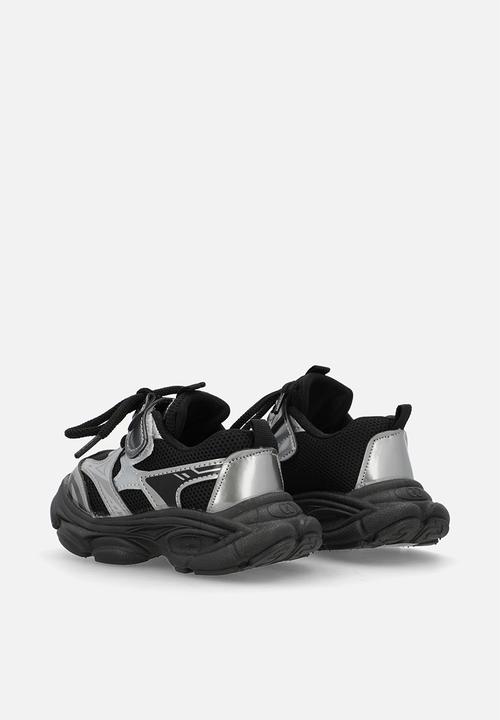 Pop Candy - Mixed media chunky platform sneakers - black/silver