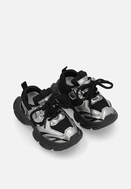 Pop Candy - Mixed media chunky platform sneakers - black/silver