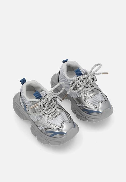 Pop Candy - Mixed media chunky platform sneakers - grey/silver