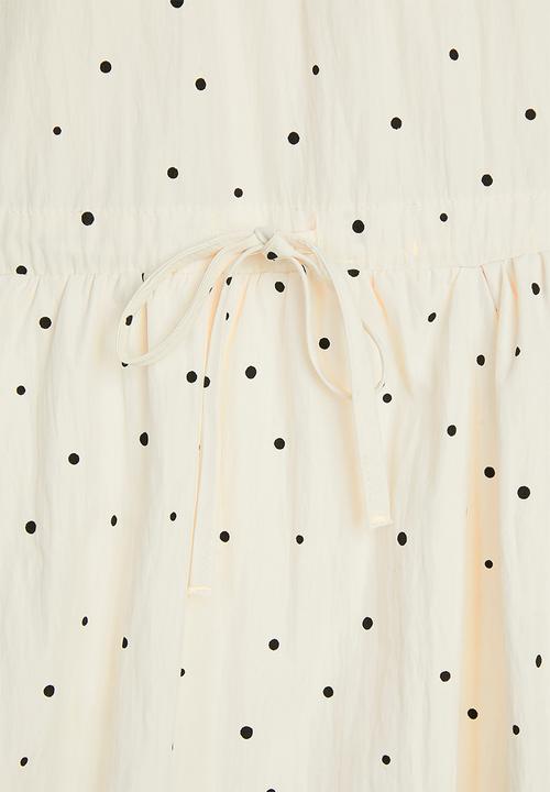 Pop Candy - Dropped waist bubble hem dress - white/polka dots
