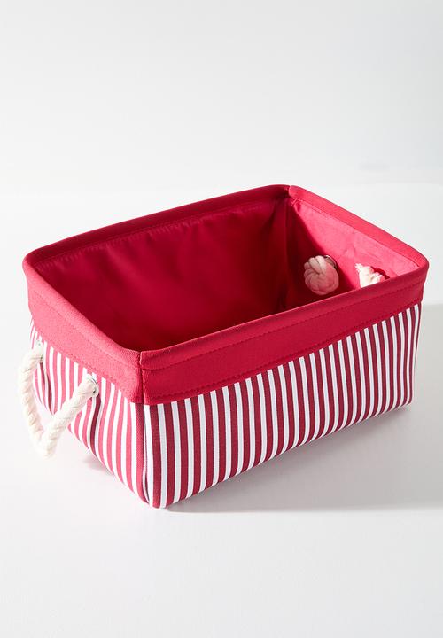 Pop Candy - Fabric storage basket with rope handles - red stripe