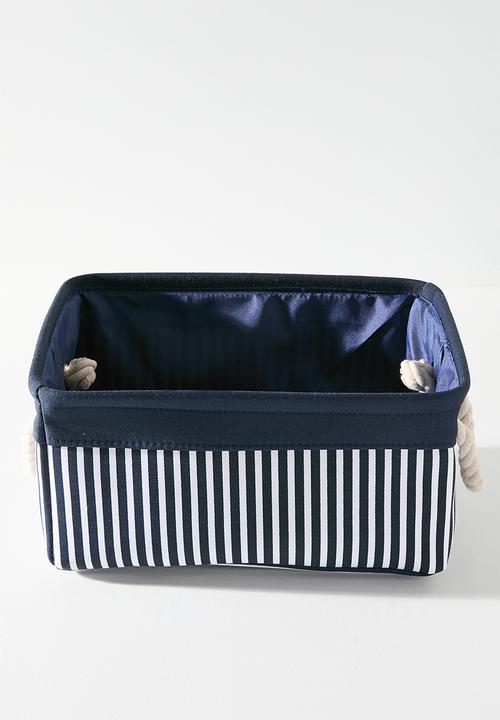 Pop Candy - Fabric storage basket with rope handles - navy stripe