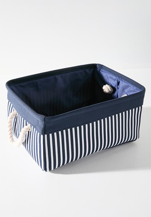 Pop Candy - Fabric storage basket with rope handles - navy stripe