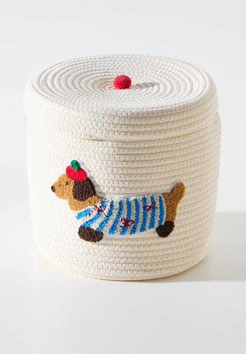Pop Candy - 3 Piece daschund embroidered storage basket - cornsilk