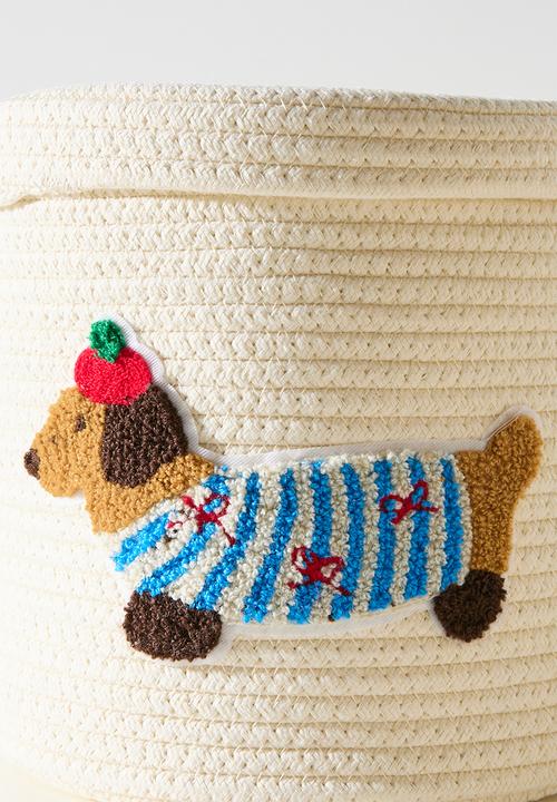 Pop Candy - 3 Piece daschund embroidered storage basket - cornsilk