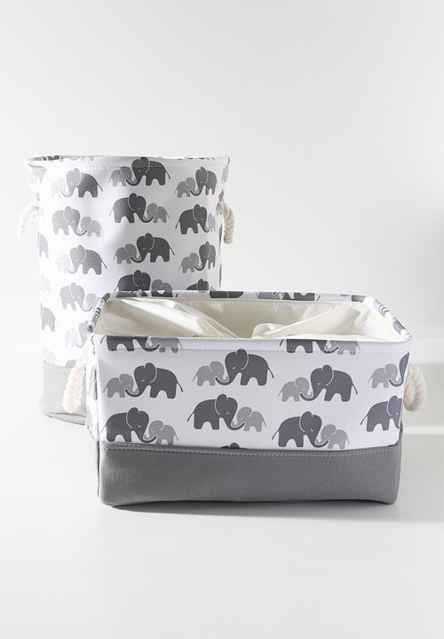 Pop Candy - Printed fabric toy storage basket  with rope handles - white/green