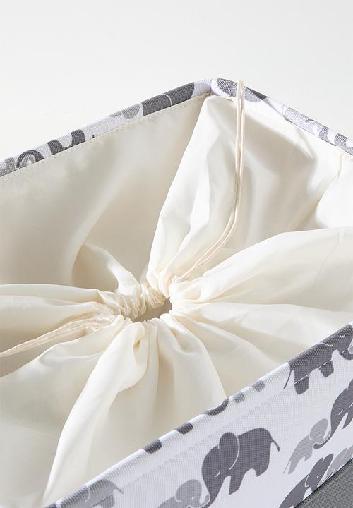 Pop Candy - Printed fabric toy storage basket  with rope handles - white/green