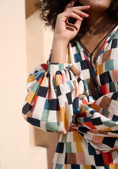 Me&B - Tunic Top With Tassel Ties - Multicolour