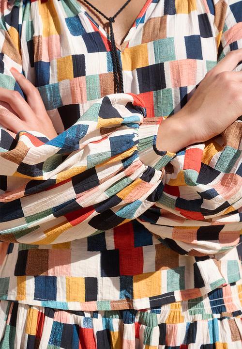 Me&B - Tunic Top With Tassel Ties - Multicolour